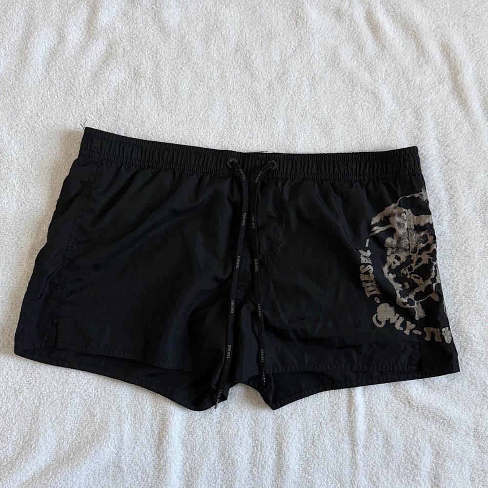 Diesel Black Swim Trunks with Gray Graphic